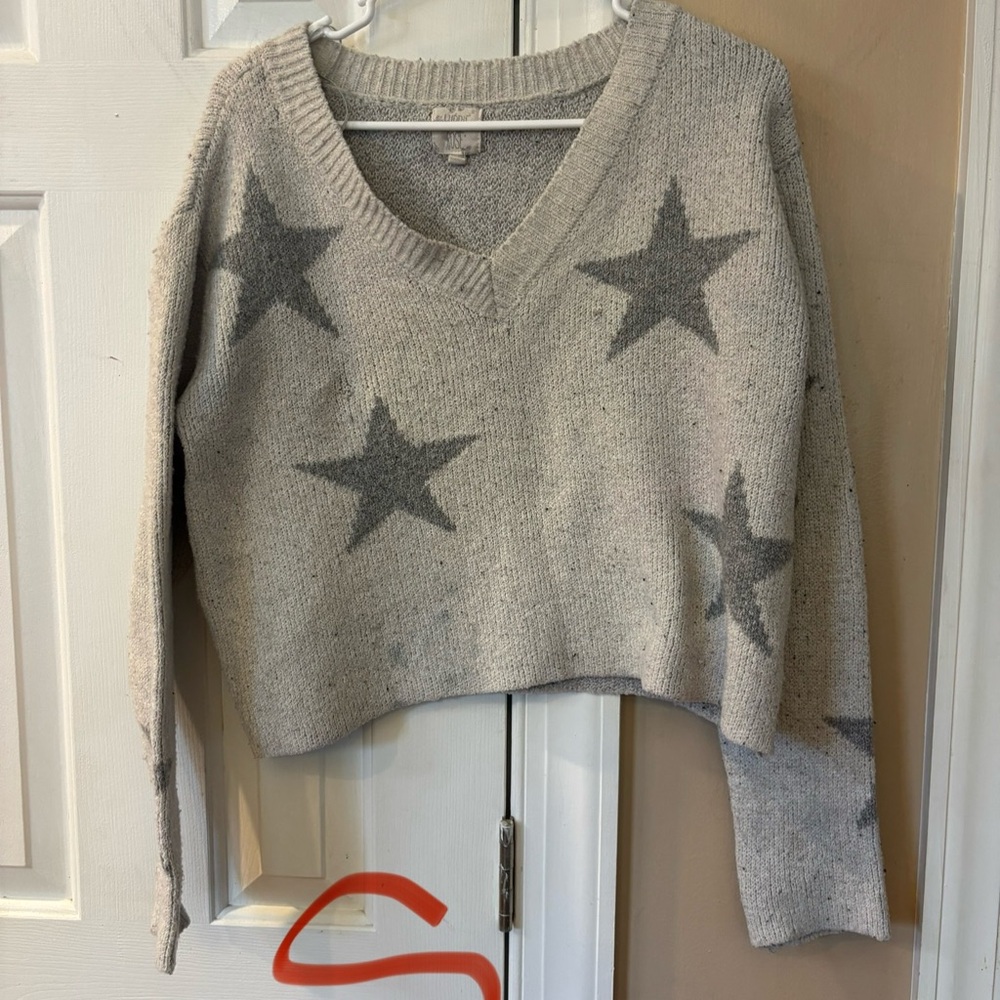 Gray Star Patterned Women's Sweater